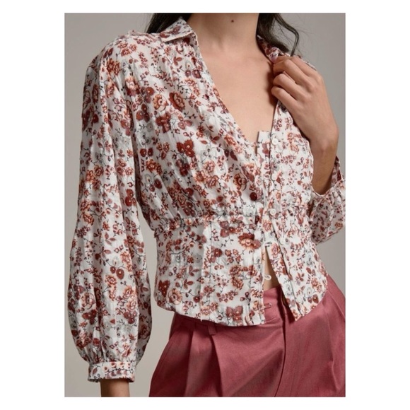 NWOT Anthropologie Smocked Buttondown Blouse  Size Small - Picture 3 of 16